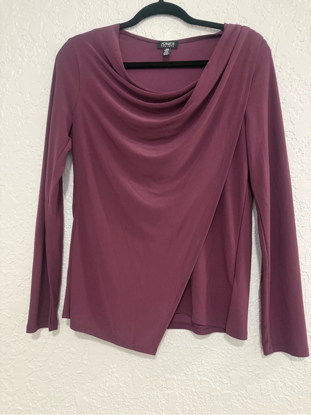 Jones New York Plum Asymmetrical Draped Long Sleeve Top